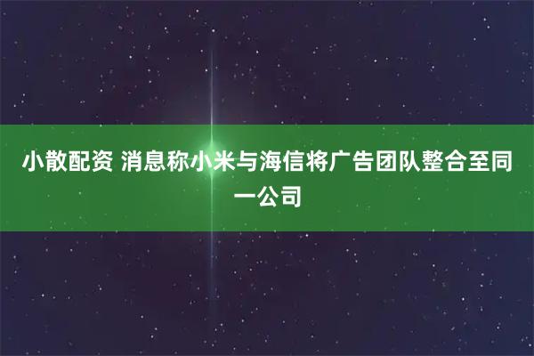 小散配资 消息称小米与海信将广告团队整合至同一公司